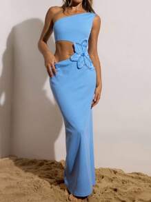 Opulessa 女式无袖腰部镂空 3D 花卉装饰修身连衣裙