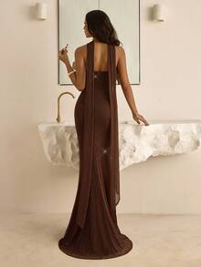 Vowa Vestido ajustado de estilo griego vintage con cintura plisada y cuello con volantes, adecuado para el té de la tarde, fiestas de cócteles, eventos de negocios, bodas y otras ocasiones - Rojo - Ver 3