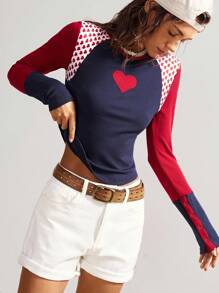 Bohemela Autumn/Winter Boho Casual Knit Patchwork Slim Fit Round Neck Long Sleeve Women T-Shirt,Fall Tops