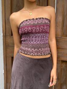 Sunnyshic 女士休闲度假复古佩斯利印花抹胸 - 彩色 - 查看 3