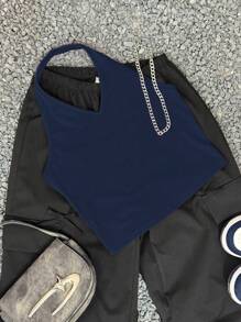 Coolane Kids Tween Girls Fall/Summer Streetwear V-Neck Solid Color Backless Vacation Tank Top For Girl, Can Be Worn As A Neck Hanging - Royal Blue - View 5