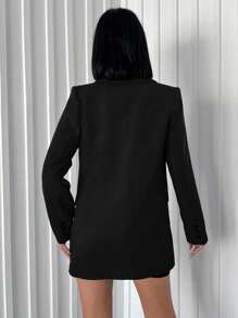 EURMUSE 女式纯色翻领长袖休闲西装外套 - 黑色 - 查看 2