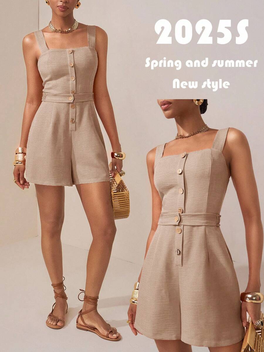 Zivah 2026 Summer New Music Festival, Easter, Mother's Day, Wedding Season, Attend Wedding, Birthday Party, Daily Casual, Basic Versatile, Leisure, Cruise Travel, Beach, Sunbathing, Viral , Street Style, Elegant, Commute, Business Casual, Bamboo Node, Linen, Drawstring, Button Front, Pockets, Brick Red Women Jumpsuit