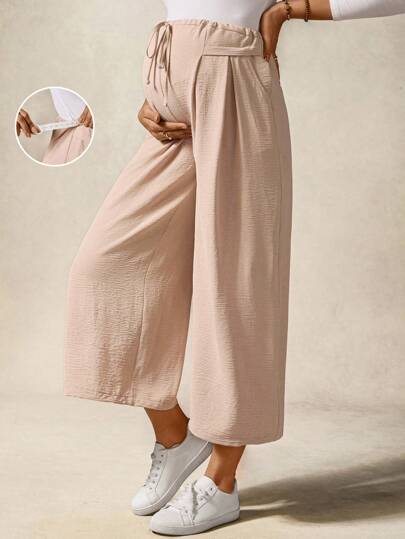 Boho Mama Pantalones anchos de unicolor cómodos y sueltos para maternidad, ropa occidental informal para mujeres, ropa bohemia y de estilo bohemio chic