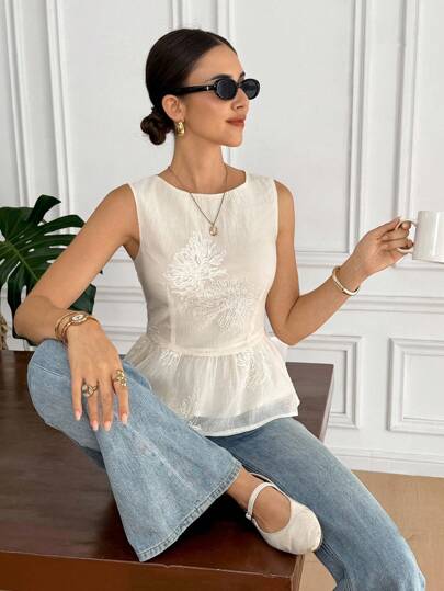 Serisse Camiseta de tirantes de moda con cuello redondo y bajo de jacd para mujer