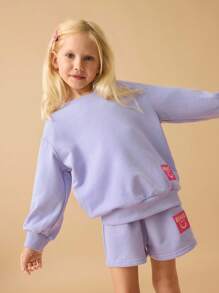 Maija Kids Maija Kids 2 Stücke/Set Kleine Mädchen Sweatshirt mit Buchstaben Muster und Drop Shoulder Langarm Rundhalsausschnitt und Shorts