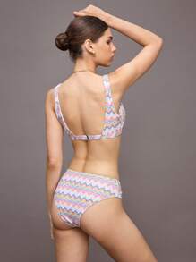 Activina Women's Wave Striped Ring Connected Sports Bikini Set For Vaction