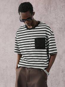 Manfinity Hypemode 男士街头时尚罗纹针织休闲 T 恤适合日常穿着、男朋友/丈夫礼物、周年纪念礼物， - 彩色 - 查看 4