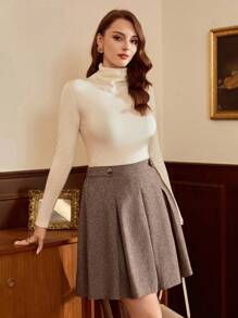 Vintamour 复古经典优雅女裙，修身腰口袋裙，咖啡色短裙，适合夏秋季 - 咖啡棕 - 查看 6