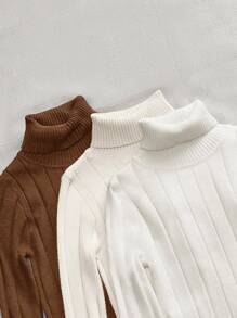 SHEIN LUNE 3pcs/Set Women's All-Match Classic Versatile Pullover Warm Casual Sweaters, Autumn/Winter Turtleneck Sweater Women Women Turtleneck Tops Knitted Turtleneck Top High Neck Sweater Ribbed Turtleneck Sweater - Multicolor - View 4