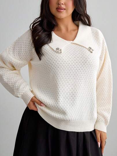 SHEIN Strass dettagliati sul colletto, taglie comode