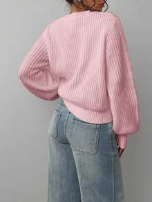 SHEIN BASICS Women's Solid Color Round Neck Loose Casual Sweater In Fall/Winter - Pink - View 2