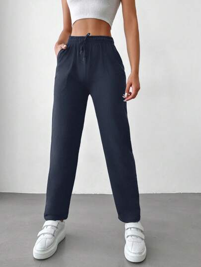 EURMUSE Women Solid Color Knot Waist Relax Sweatpants