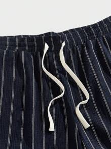 Chillumni 男士条纹抽绳腰口袋宽松短裤 - 寶藍色 - 查看 3