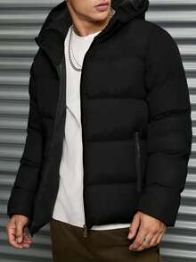 Men's Young Casual Textured Grid Fabric Slim Fit Padded Coat