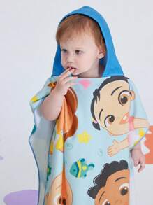 CoComelon X SHEIN 可爱卡通海洋动物鲸鱼连帽斗篷毛巾，适合幼儿，超强吸水超细纤维，速干，不起毛，保暖，适合 2-6 岁儿童，可用于沐浴、游泳、海滩 - 藍色 - 查看 4