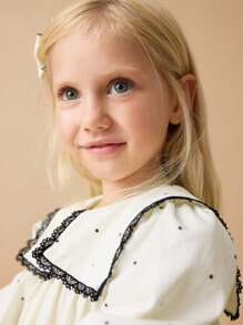 SHEIN Maija Kids 少女波点图案荷叶边下摆宽松可爱连衣裙 - 杏色 - 查看 3