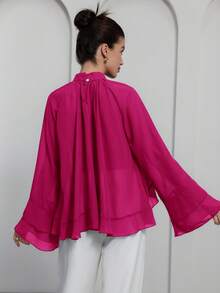 GENKIRA Luxury Purple Chiffon Ruffle Hem Layered Elegant Women Blouse, High-End Design Fall Cloth For Women - Pink - View 2