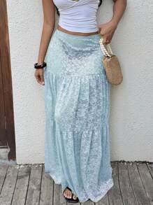 Sunnyshic Women's Green Sheer Lace Skirt, Casual Vacation Style