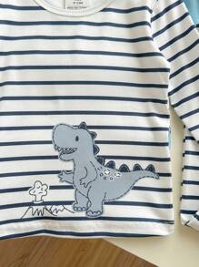 6pcs Baby Boy Snug Fit Cartoon Dinosaur & Striped Pattern Soft & Comfy Pajama Set Graphic - Blue and White - View 3