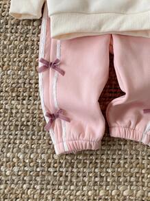 SHEIN 0-3 岁女婴幼儿休闲甜美蝴蝶和兔子印花长袖羊毛衫 + 裤子 2 件套服装套装，春夏 - 粉色 - 查看 8