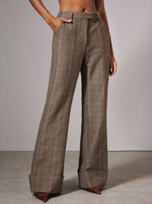 COSMINA Women's Casual Retro Plaid Flared Pants With Side Pockets,Fall Women Clothes,Flare Pants - Multicolor - View 4