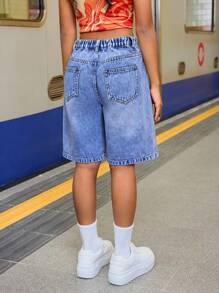 SHEIN Shorts vaqueros holgados tipo bermuda casuales para niñas preadolescentes, shorts vaqueros de verano, shorts vaqueros Y2K