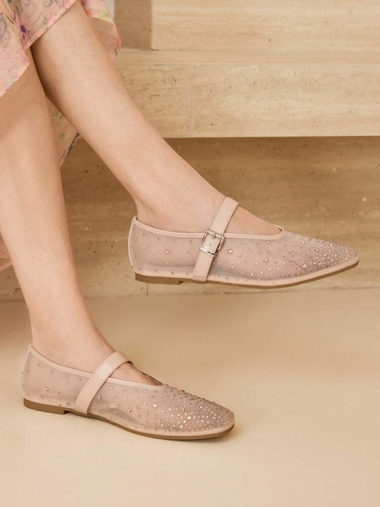 RHINESTONE DETAIL BALLET FLATS FOR CHRISTMAS SPRING SHOES