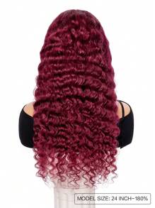 勃艮第蕾丝前假发真人发丝 180 密度深波浪假发 13*6 透明蕾丝前假发 适合女士 18-30 英寸 - SBUGA - 查看 4