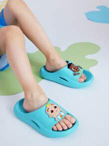 CoComelon X SHEIN 可爱 3D 卡通蓝色男童儿童拖鞋，EVA 材质轻质防滑脚趾保护，适合幼儿和儿童在室内、淋浴或海滩使用 - 藍色 - 查看 7