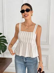 Serisse 女士休闲条纹系带露背吊带背心，夏季 - 杏色 - 查看 5