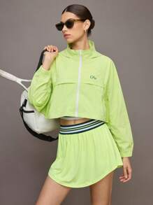 Activina Buchstaben-Muster Reißverschluss Kurze Lose Passform Langarm Sportjacke