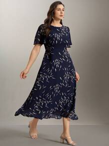 Flouryn Women's Plus Size Elegant Chiffon Printed A-Line Dress Vacation Spring Dress Summer Women Outfit Elegant Formal Women Dresses Easter Women Dress Tea Party Outfit