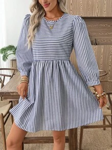 EMERY ROSE 女式条纹圆领泡泡袖休闲宽松短裙蓝白条纹连衣裙夏季休闲连衣裙女式休闲连衣裙长袖夏装条纹夏装秋季女装秋装女式秋季连衣裙秋季服装女式秋季服装秋装女式秋季服装秋冬服装女式冬季外出上衣女式商务休闲女式商务休闲装女式商务休闲装女式乡村服装女式老款基本款女士教师服装外出上衣女式返校秋季女装 - 藍白色 - 查看 6