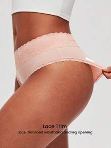 LUVLETTE 3-Pack Lace Trim Cotton Mid-Rise Basic Cheeky Women Underwear Panties Set- Floral Print Lace Trim