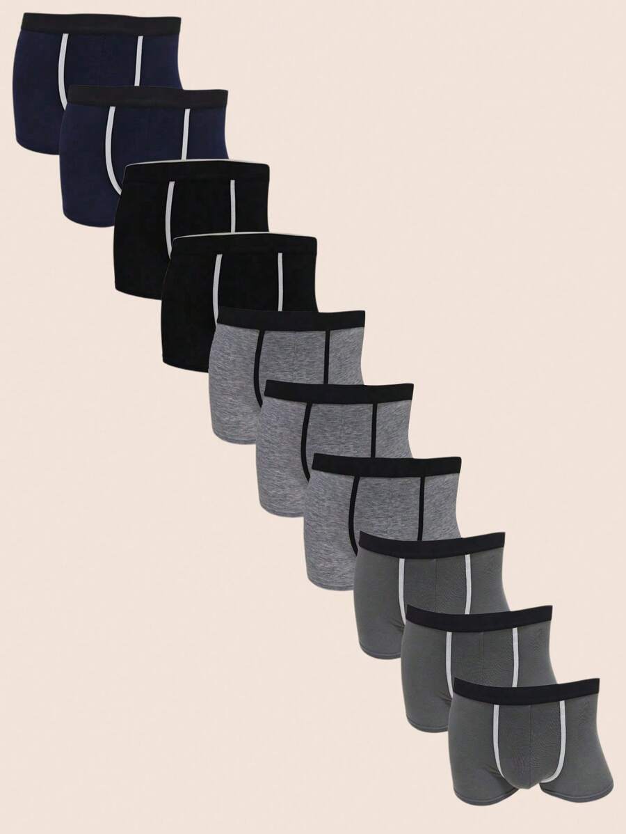 Manfinity Underwear&Sleepwear Basics 10 条装 男士纯色平角内裤 - 彩色 - 查看 1