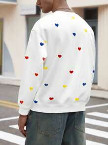 Manfinity Dauomo 男士卫衣上衣，彩色心形满印花图案宽松休闲落肩袖，让你看起来更年轻的小技巧，Ins风，新款男士卫衣，秋季 - 彩色 - 查看 2