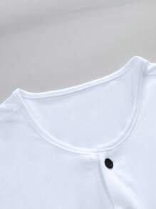 Manfinity Homme Men Solid Color Button Plain Half-Placket Short Sleeve Casual T-Shirt For Summer, For Going Out, For Friends - White - View 3