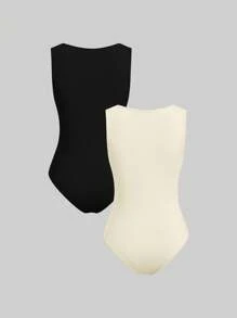 Sweetra 2pcs/Set Women Fitted Comfortable Boat Neck Top Set - Multicolor - View 2