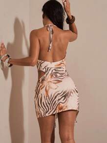 Opulessa Mini Dress da donna con taglio a taglio, in maglia lavorata a maglia con stampa a cerata