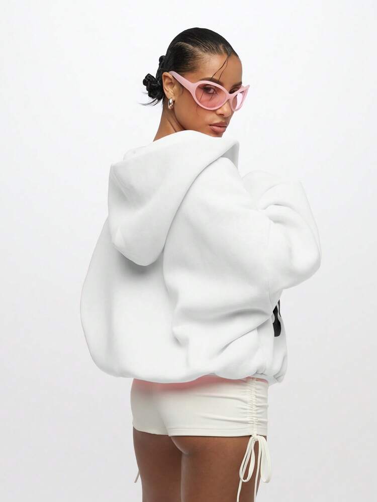 SUMWON WOMEN Oversized Zip-Up Graphic Print Cropped Length