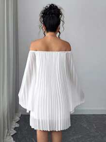 Elenzga 大码女式褶皱露肩宽松直筒连衣裙，休闲简约优雅，适合日常穿着，浪漫度假