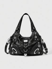 ROMWE Grunge Punk New Punk Rock Chic Women Shoulder Bag Dark Tote Bag Motorcycle Bag For Ladies - Black - View 1