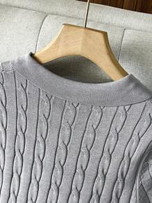 SHEIN Franclia 纯色针织优雅A字连衣裙，精致毛衣连衣裙，适合大学生的针织毛衣服装 - 灰色 - 查看 6