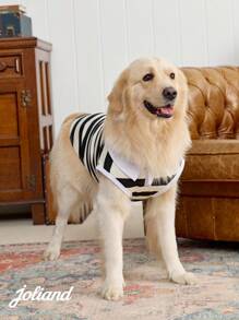 PETSIN 1pc Black & White Striped Pet Cat/Dog Polo Shirt