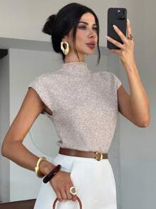 Firerie Elegant High Neck Loose Casual Versatile Sleeveless Knit Sweater Vest Going Out Tops Women,Tops For School In Fall/Winter