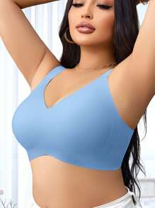 NudeFit Áo ngực không dây họa tiết thạch liền mạch cỡ lớn dành cho nữ, hỗ trợ mềm mại, có đệm nâng ngực - Màu xanh lam - Xem 5