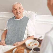 1 件优质吸水布成人围兜 - 男女通用成人围兜；老年人和残疾人用餐布，可调节，厚羊毛围兜衣服保护套，可机洗，蓝色