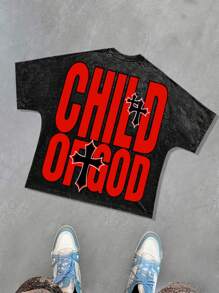 Manfinity Roghcode 男士休闲破洞字母图案圆领短袖T恤，夏季 - 彩色 - 查看 3