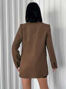 EURMUSE 女式简约通勤工作服纯色尖领翻盖细节西装外套 - 薑色 - 查看 2
